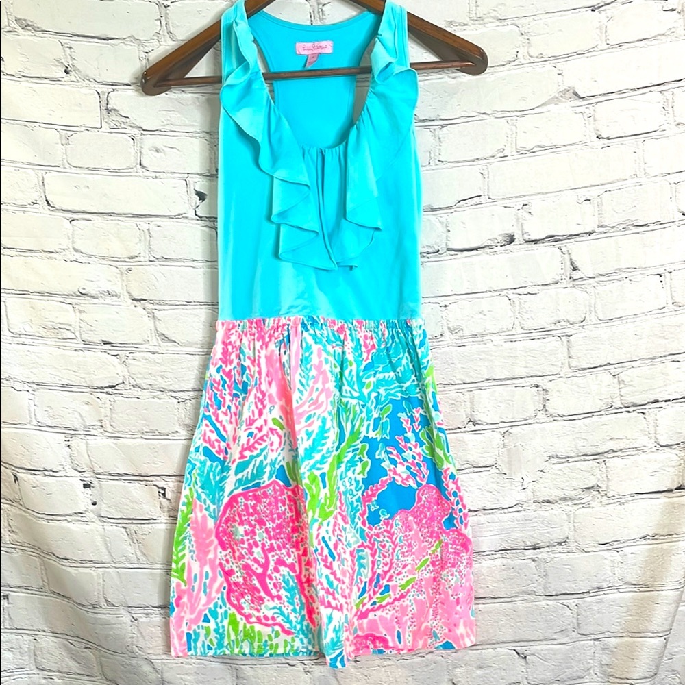 Lilly Pulitzer Reef Print Sleeveless Ruffle Dress Size Small Excellent Condition
